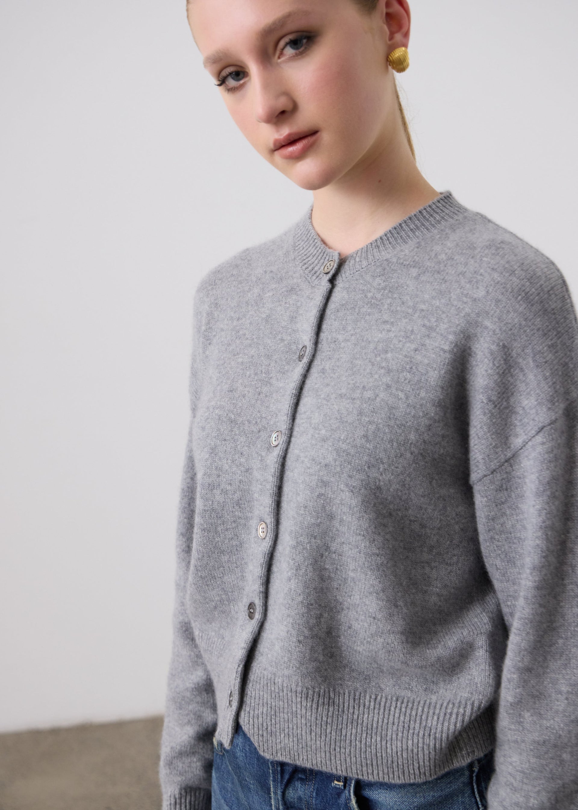 Knitwear Boxy Cashmere Cardigan Grey Marle – Laing Home