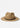 A woven straw fedora hat in a natural tan color, featuring a black band around the crown, set against a plain white background.